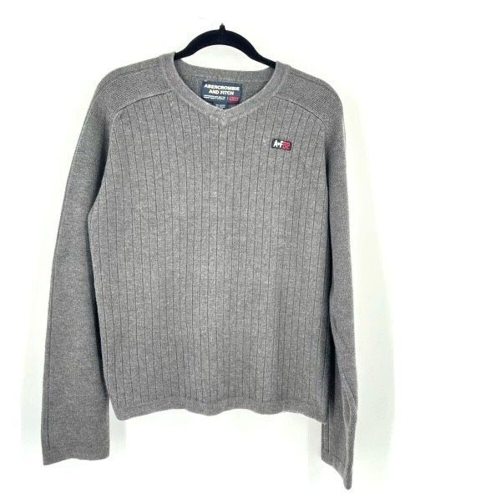 Vintage 90s Abercrombie And Fitch Mens Knit A/92 Pullover Sweatee Ribbed Gray XL